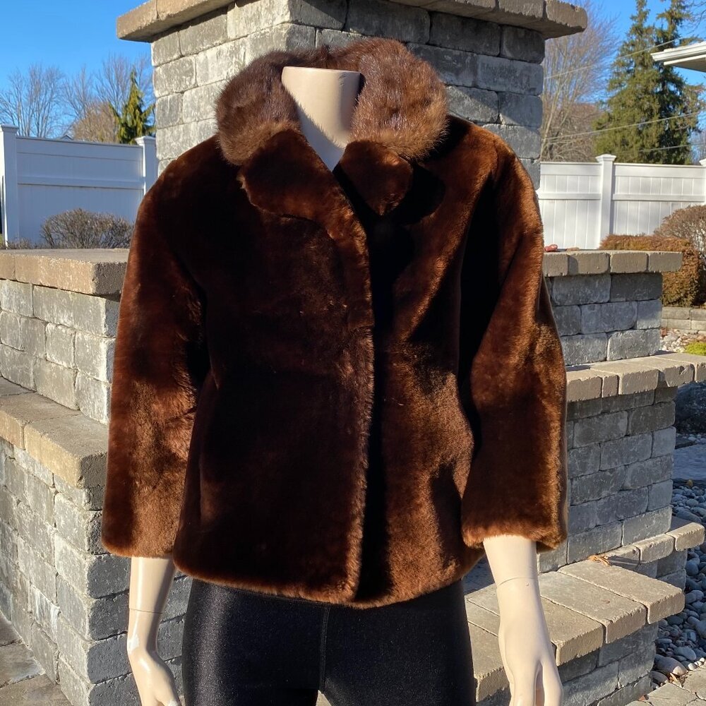 Reimand Dunkel Mouton Fur Cropped Jacket Sz 6-8